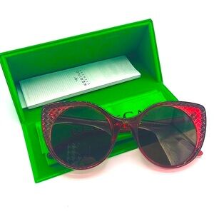 Bottega Veneta Intreccio 54MM Round Cat Eye Sunglasses, Dark Burgundy, N…